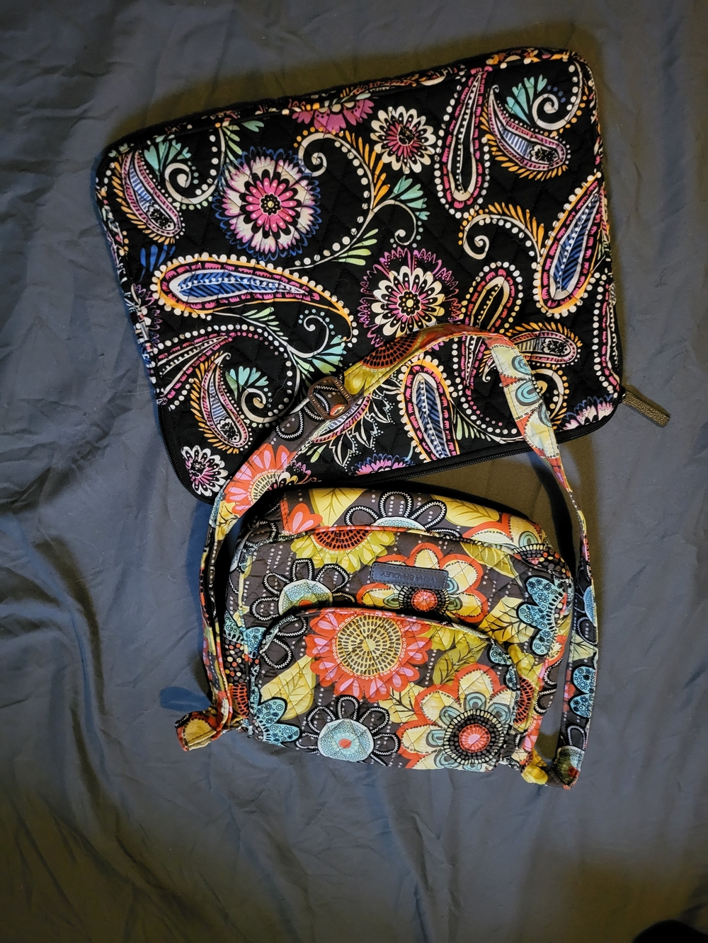 Vera Bradley Colorful Quilted Floral & Paisley Laptop Sleeve + Crossbody Bag Lot